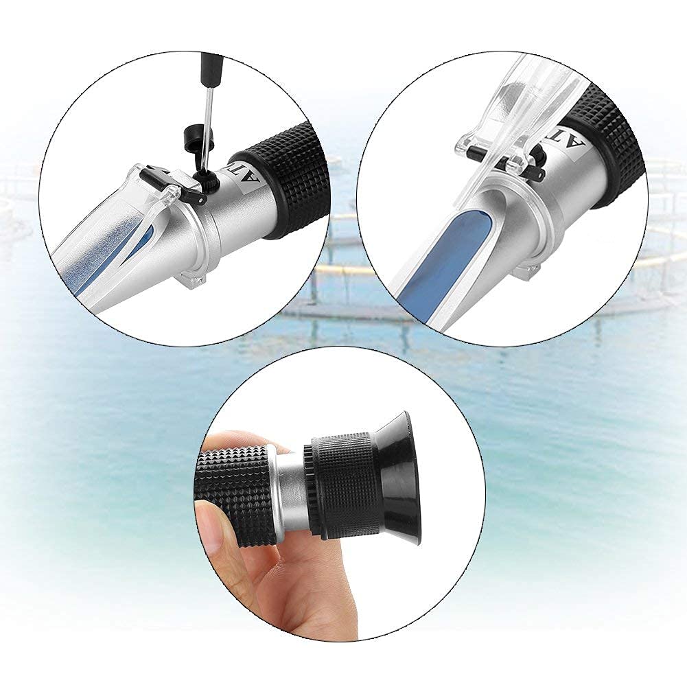 Fdit Refractómetros Salinómetro Medidor de Salinidad de Agua de Mar de Temperatura del Acuario Temperatura ATC Digital 0-10% Socialme-EU