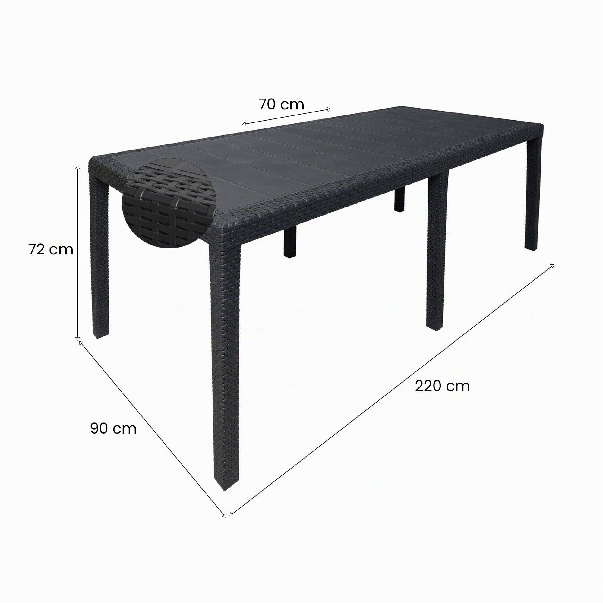 Dmora Table d'extérieur rectangulaire extensible 150-220 cm anthracite Made in Italy