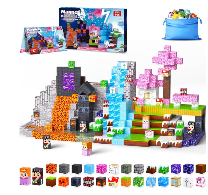 Nexpho Costruzioni Magnetiche, 150 Pezzi Giochi Cubi Magnetici, Blocchi Magnetic per Bambini Magnetic Building Blocks dai 3+ Giocattoli Montessori STEM Regali per Ragazzi e Ragazze