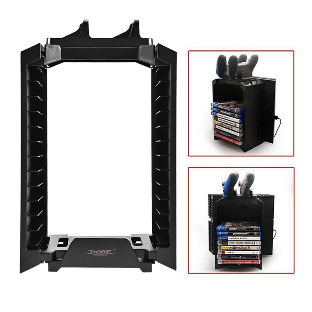 para Slim/Pro One S Soporte de Juego Desmontable Multifuncional Soporte de Torre de Almacenamiento de Disco con Doble Controlador Estación de Carga Dock