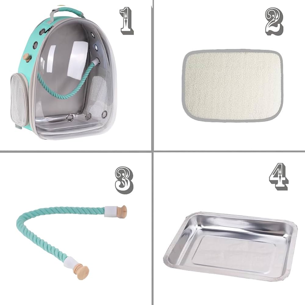 Bird Travel Backpack Carrier, Clear Bubble Window Transport Backpack For Birds, Space Capsule Astronaut Liked Vet Carry School Bag For Parakeet Parrot (M-GRN, Clear Bubble