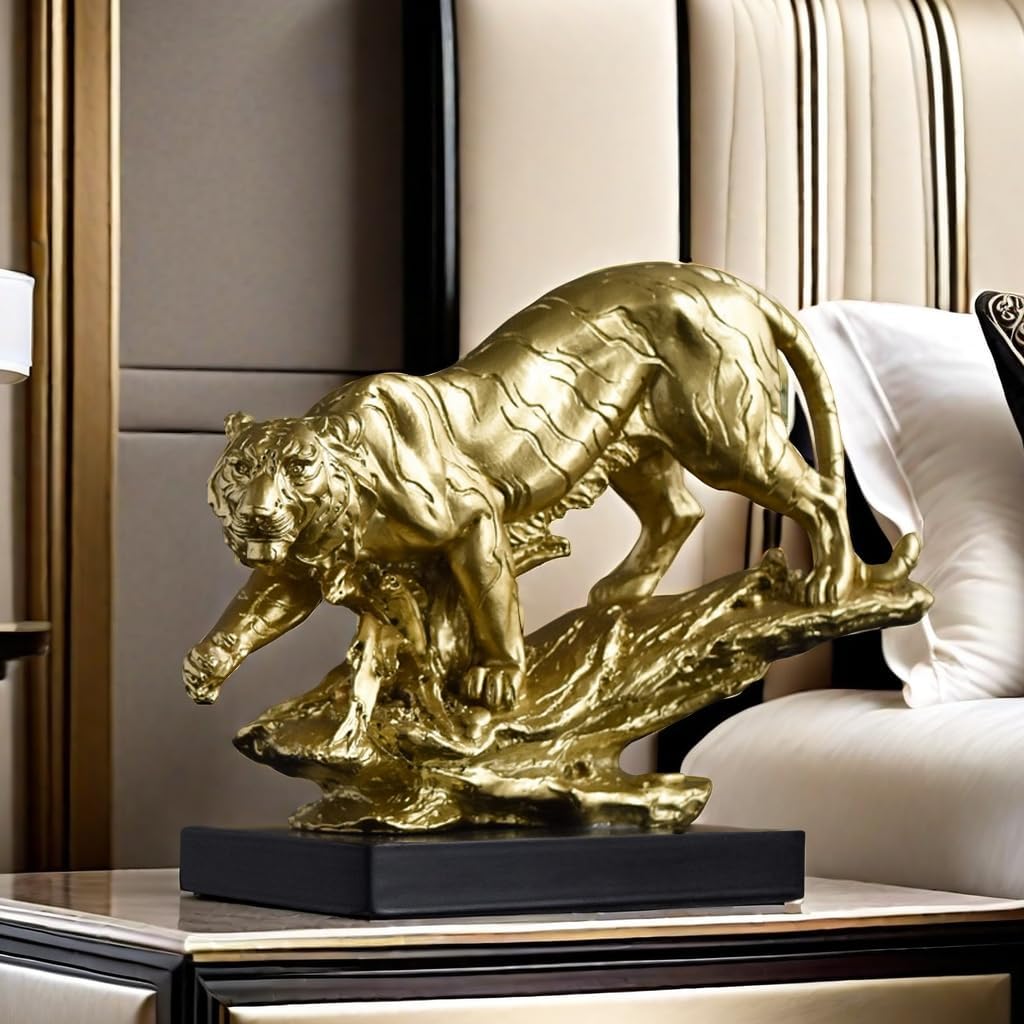 DESHINTKE Golden Tiger Resin Ornament Statue, Sculpture Modern Home Office Decor