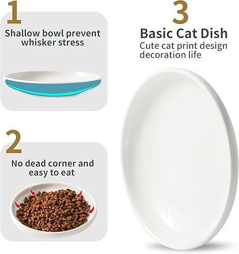 Miniatura 4 de 3 cuencos de cerámica para gatos, 5.5 pulgadas, platos para gatos para alimentos y agua, plato pequeño para perros (blanco)