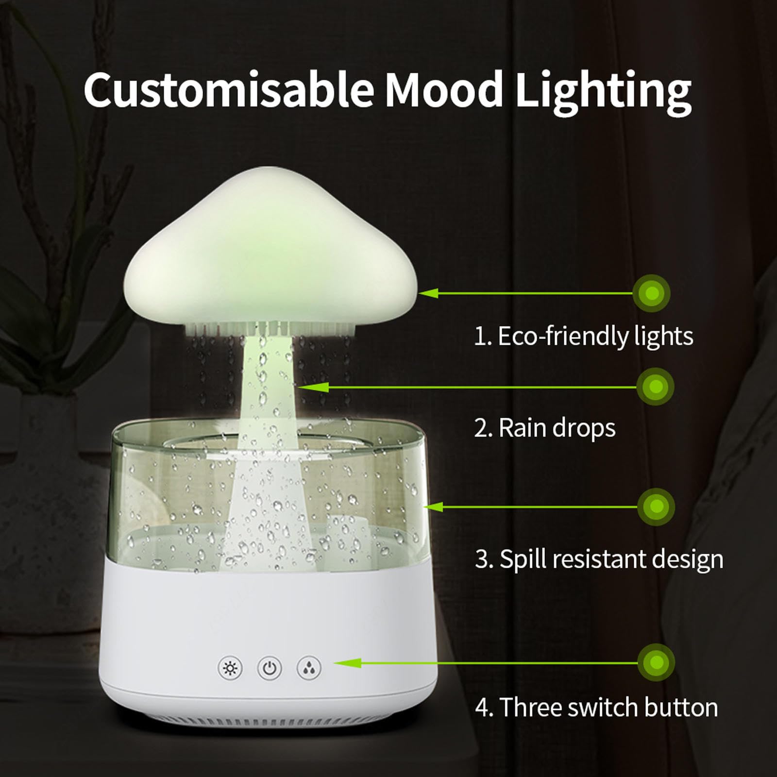 HAZARA Umidificatore A Fungo, con Luci A LED A 7 Colori 450ml,Funzione Cronometraggio Umidificatore Ambiente, Adatto per Fare Regali,Woodgrain