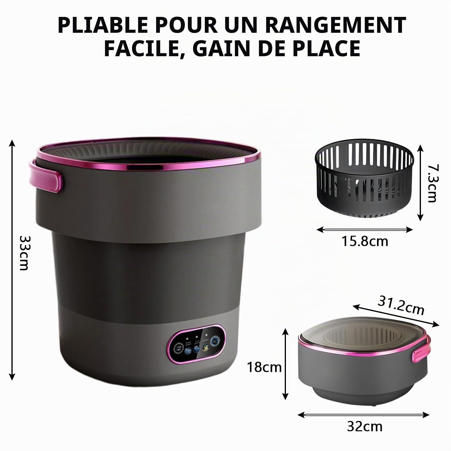 Mini Lave-Linge Pliable 15L – Machine à Laver Portable pour Voyage, Camping, Dortoir et Appartement – Idéal pour petits vêtements