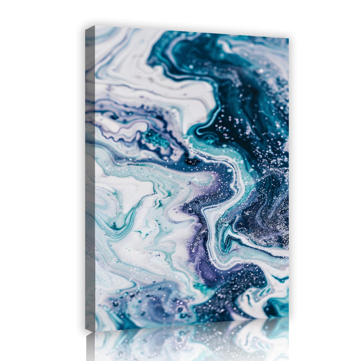 TOANGWALL Teal Blue Purple Canvas Wall Art Fluid Marble Texture Abstract Splash Painting Luxury Poster Graphic Illustration Artwork For Lounge Corridor Staircase Decor 75x115cm