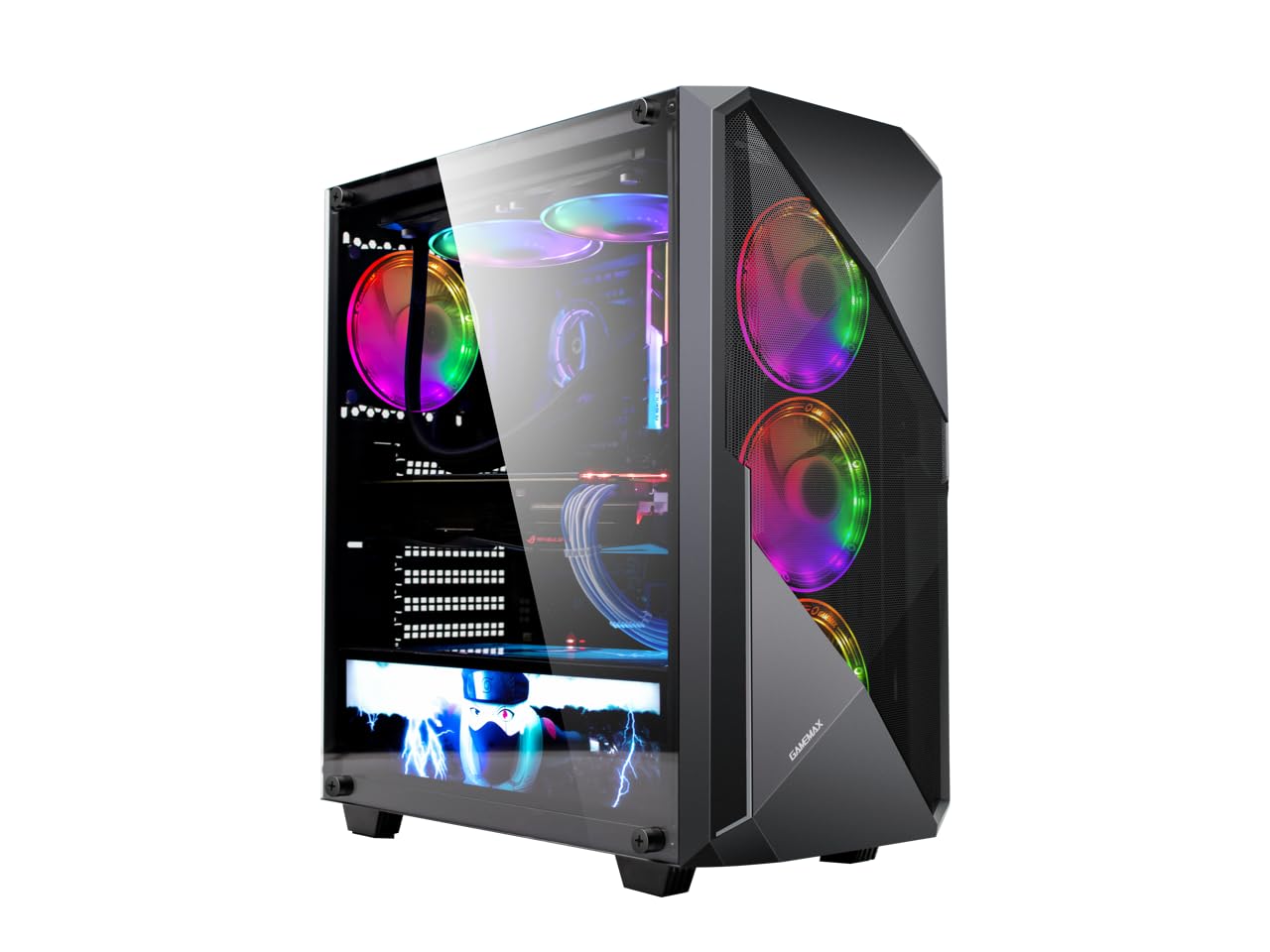 GAMEMAX Revolt Black Case ATX per PC Gaming 0.50MM SPCC 2*USB3.0/2.0 con 4 Ventole PWM RGB Addressable 5V Front Mesh & Pannello Laterale in Vetro Temperato (AxPxL: 463x405x215 mm)