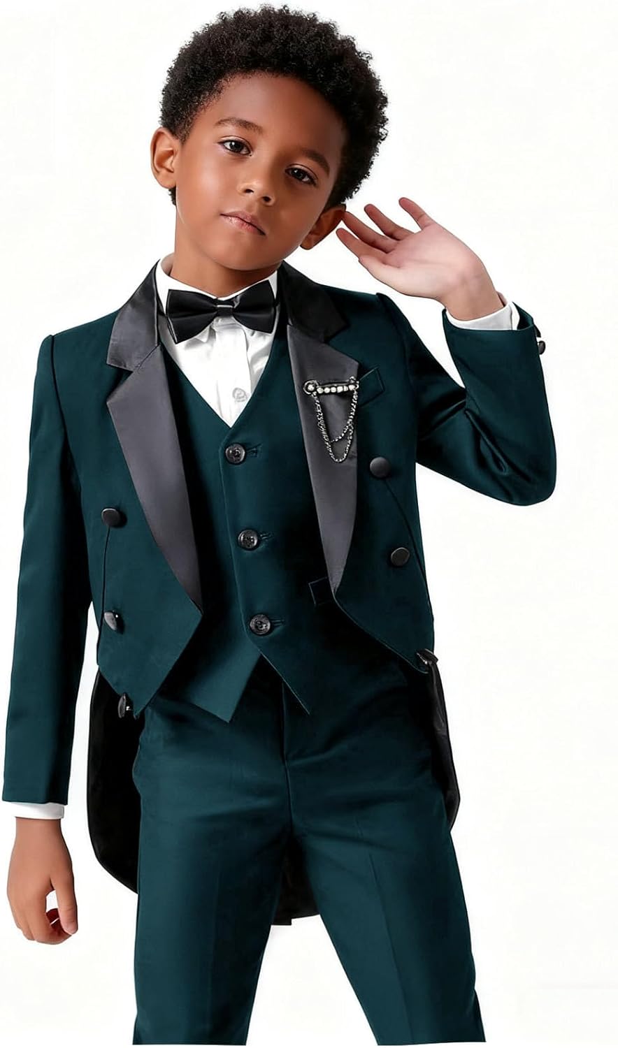 Boys Tuxedo Set 3-Piece Lapel Tailcoat Jacket Elastic Waist Pants Vest Formal Wedding Pageant Suits Kids Toddler