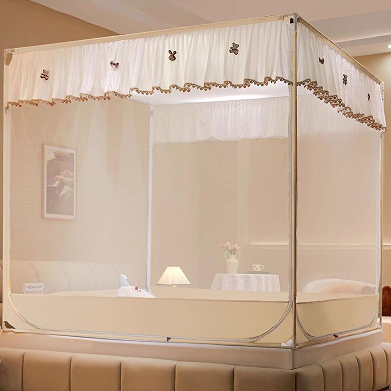 Moustiquaire de lit pour chambre et voyage avec auvent en mailles fines