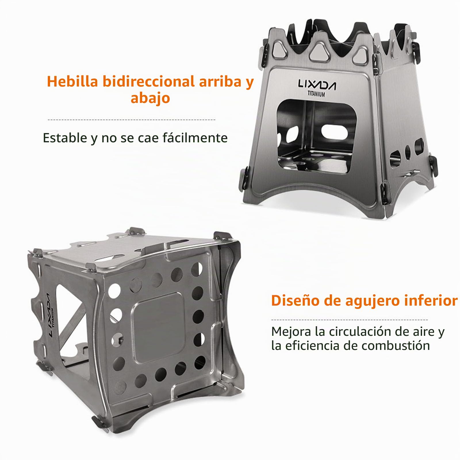 Lixada Camping Estufa de acero inoxidable plegable mochila estufa de madera mini barbacoa parrilla con bolsa de transporte para camping senderismo cocina