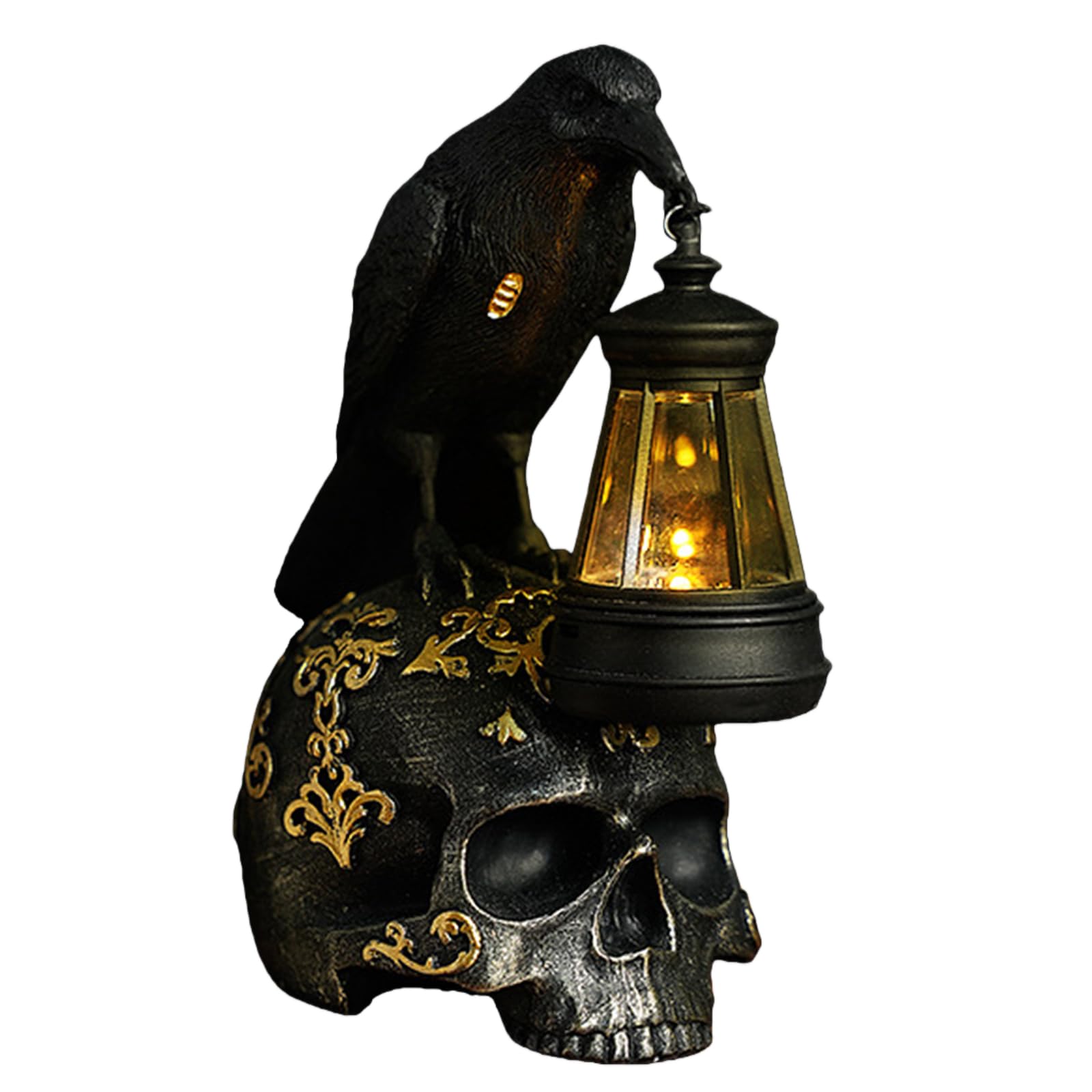 Halloween Crow Skull Lamp, Gothic Crow Lamp, Resin Halloween Night Light, B