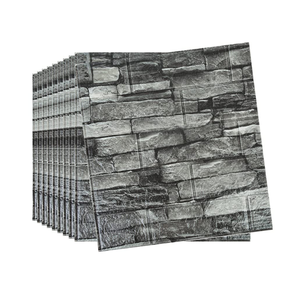 Snewvie 10PCS 3D Wall Panels 38x35cm Brick Wallpaper 3D Tile Brick Wall Sticker Self-Adhesive Waterproof PE Foam Panel