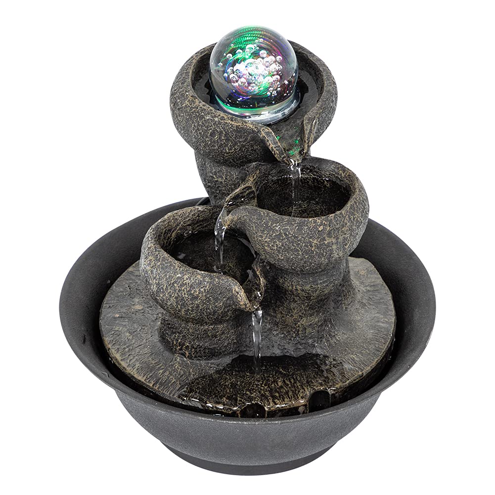 Ferrisland Tabletop Fountain Small Relaxation Waterfall Fountain Feature 3Step Modern Water