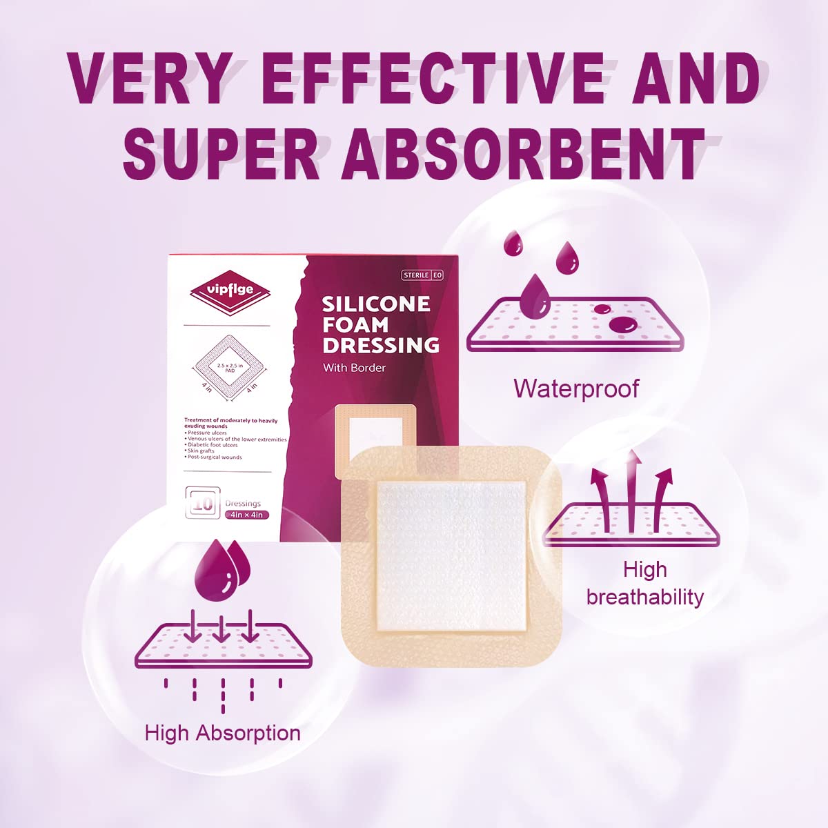 Buy Silicone Foam Dressing with Gentle Adhesive Border 4'' x 4'' 10