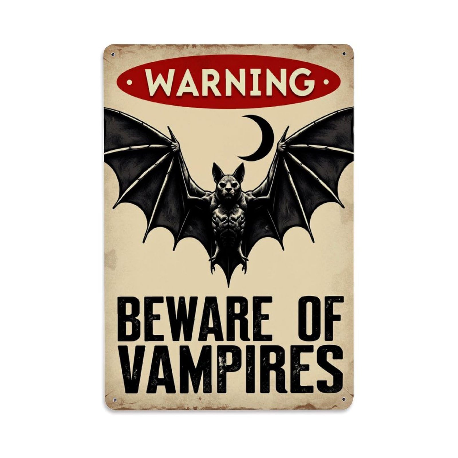 Enderetf Vintage Warning Bat Vampire Moon Sign Tin Sign Metal Poster, Home Bar Garage Man Cave Cafe Indoor & Outdoor Wall Decoration 8X12inches