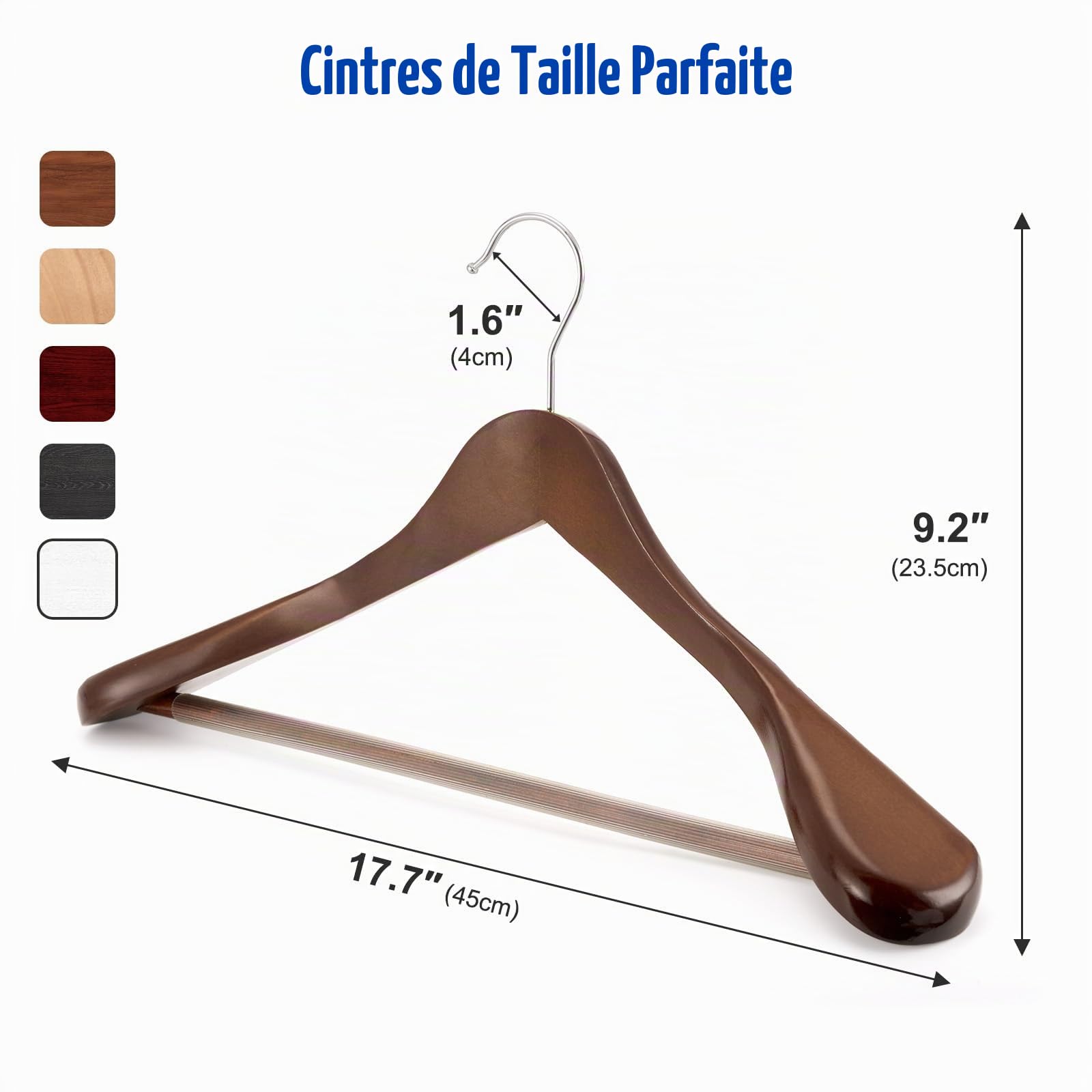 HOUSE DAY Cintres Bois 6 Pièces, Vintage, Cintre à Épaule Large pour Hanger Vêtements Adultes, Cintre Manteau avec Crochet Rotatif 360° et Support Anti-Dérapant pour Vestes, Chemises, Pantalons