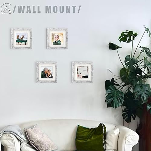 Miniatura 7 de Marcos de fotos cuadrados blancos envejecidos de 6 x 6 con alfombrilla de 4 x 4 para mesa de pared