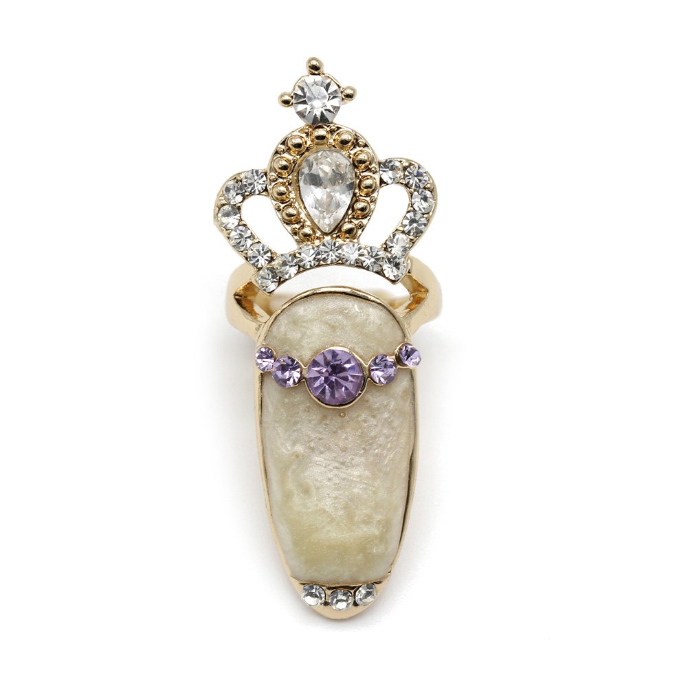 Popular Fashion Crown Designs Ladies Girls Gorgeous Gold Mixed Metal Rhinestone Finger Tip Nail Rings#1