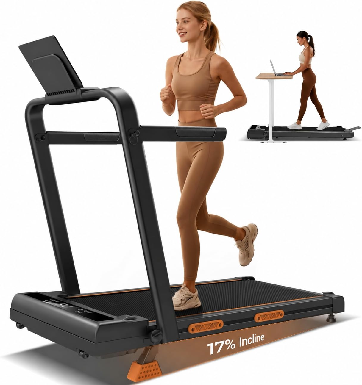5-in-1 Foldable Walking Pad with Incline 17%, 10KM/H Under Desk Treadmill