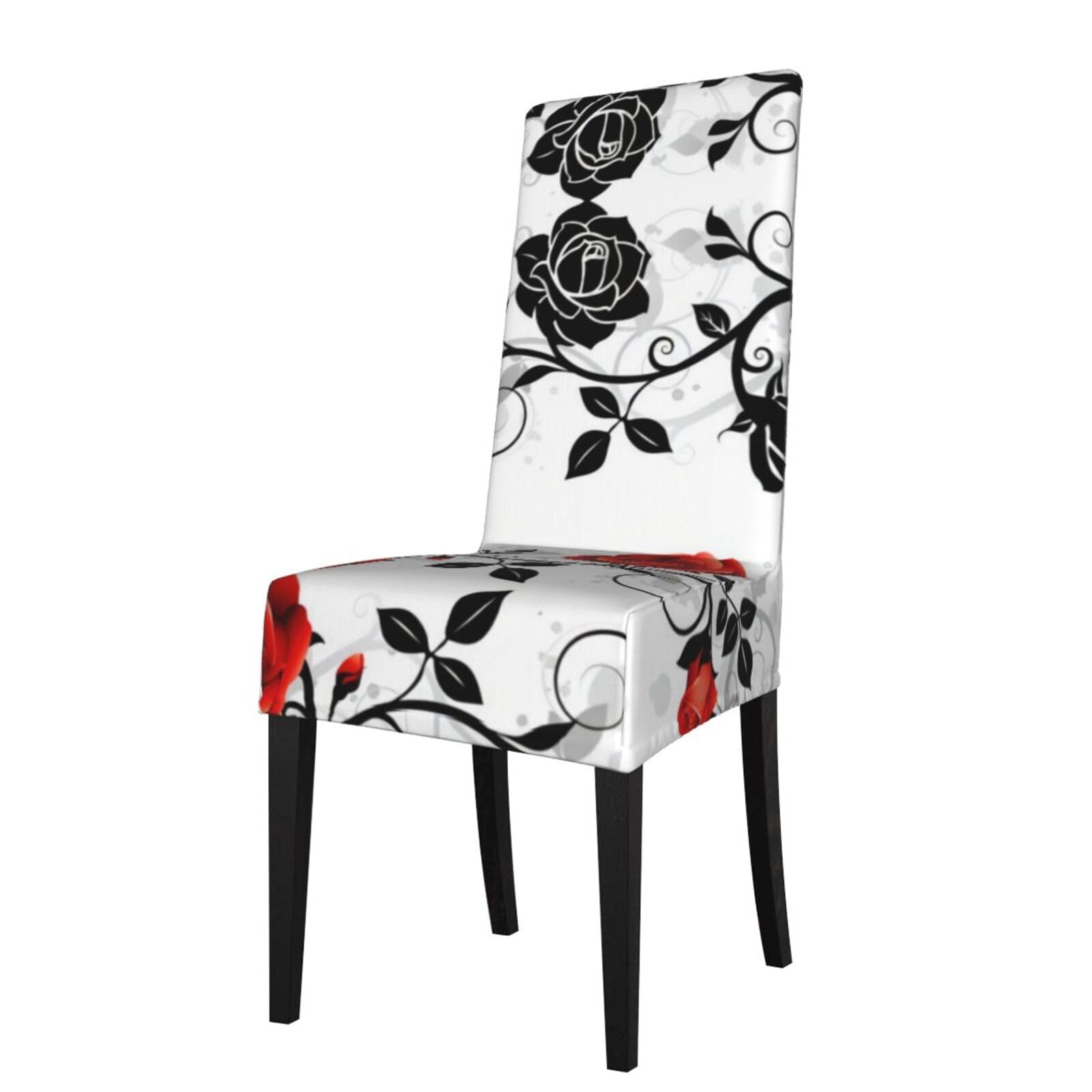 Yyhwhjde Black Floral Rose Ivy With Leaves Spring Prints Protection Cover For Dining Chair – Stretch Slipcovers For A Fresh, Refreshed Dining Room Look!
