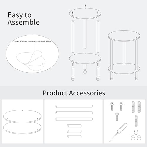 Miniatura 4 de Mesa auxiliar redonda de acrílico transparente para espacios pequeños, 11.81 pulgadas de largo x 11.81 pulgadas de ancho x 19.82 pulgadas de alto,