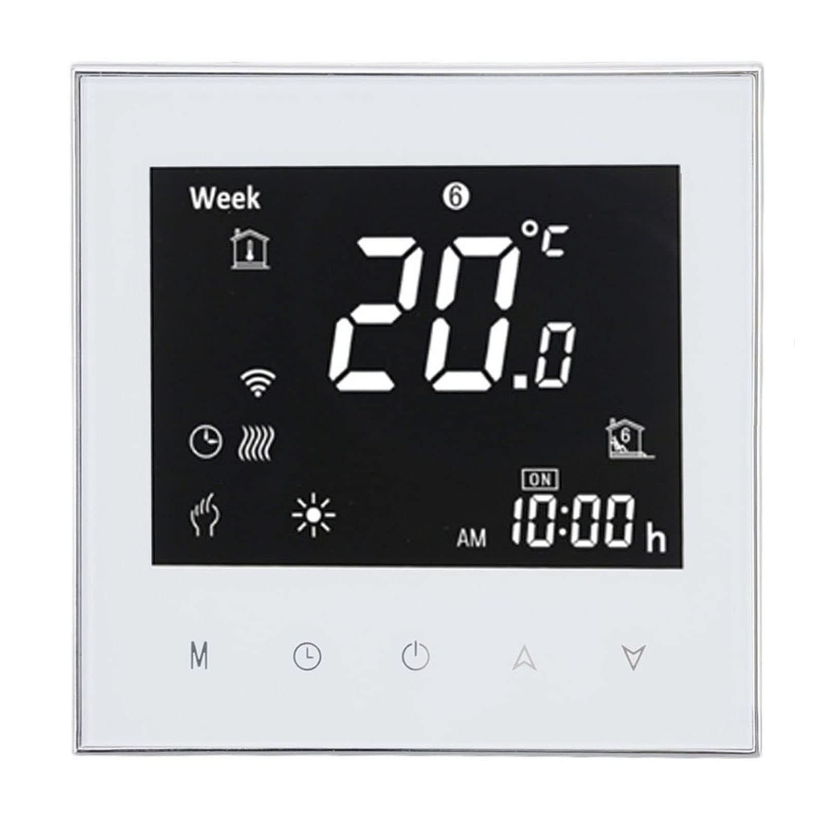WiFi-programmierbarer Digitaler Thermostat mit Hintergrundbeleuchtetem LCD-Bildschirm für Smart Home-Heizung, Schwer Entflammbar, weiß