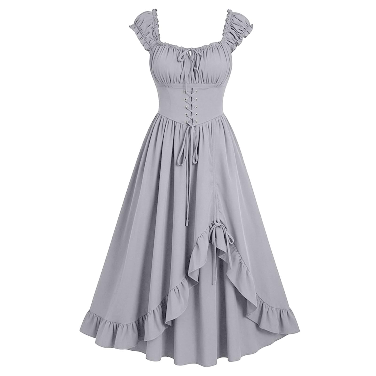 Meeyuioe Renaissance Dress Women Vintage Medieval Victorian Gothic Dresses Sleeveless Square Neck Casual Party Fancy Evening Festive Halloween Costume Witch Halloween Costumes Adult Women Gray L