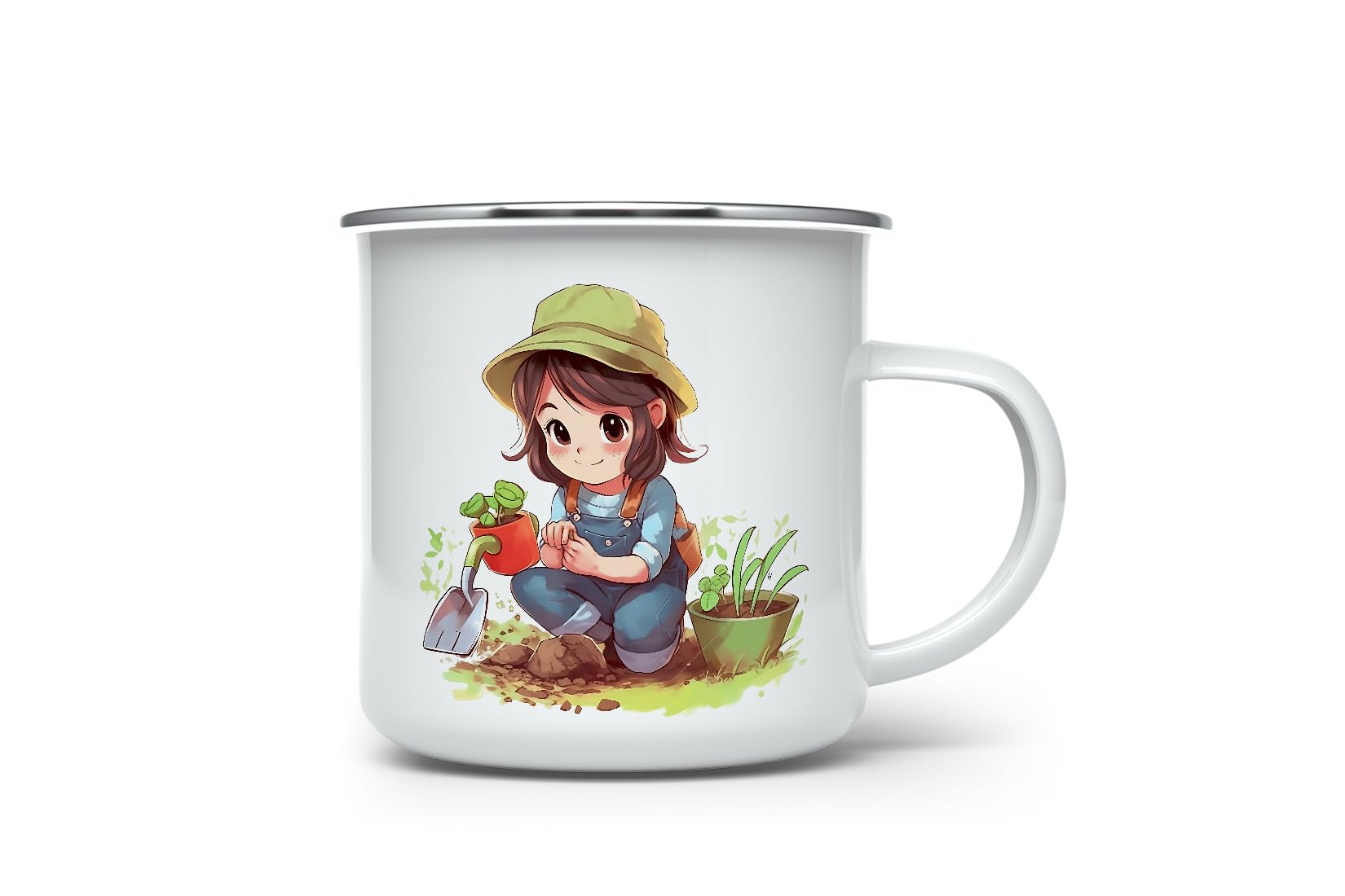 MAXIKIWI - Durable Enamel Coffee or Tea Camping Mug for Indoor Outdoor Use - Gardening Collection - 350ml