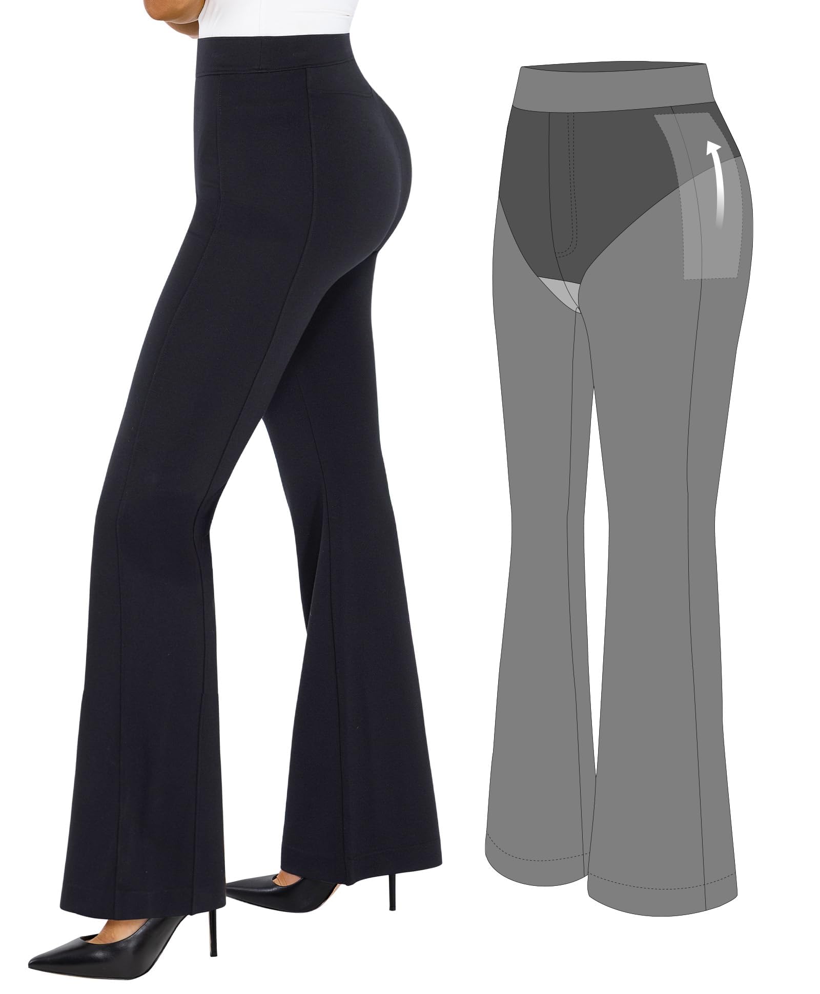 Popilush Dress Pants Women Bootcut Business Casual Work High Waisted Stretchy Flare Trousers Comfy Pull On Office Slacks