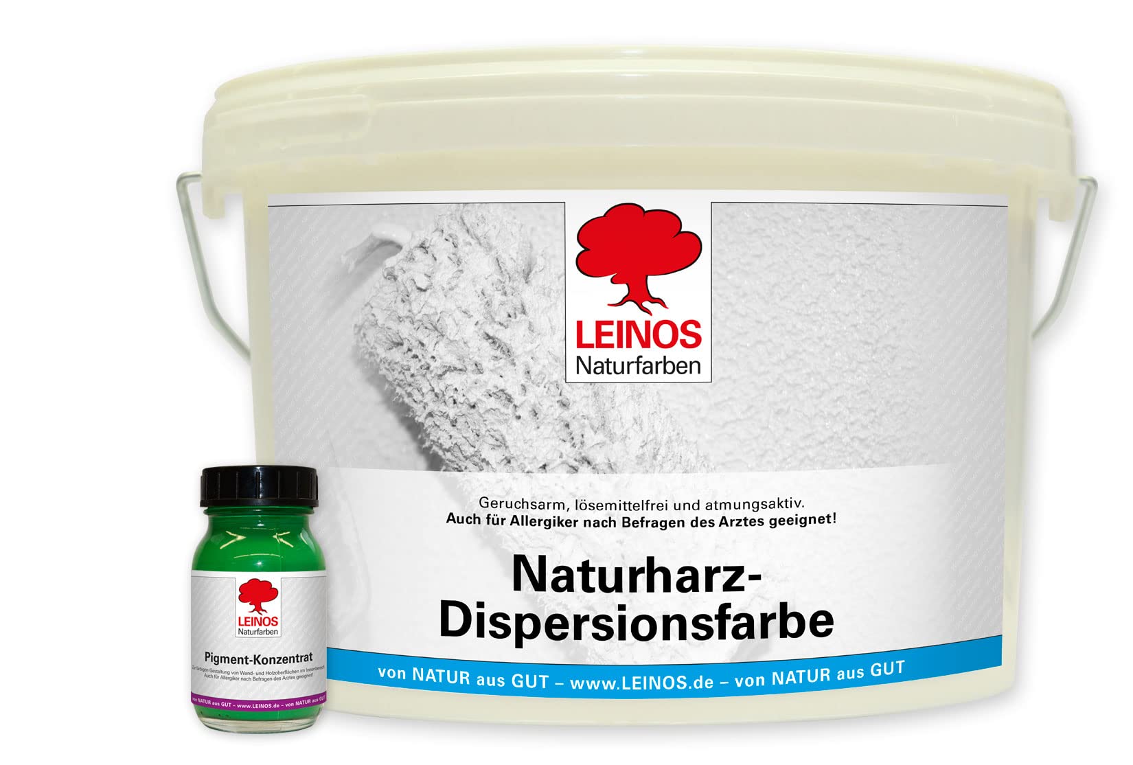LEINOS Set de pintura para paredes (2,5 l, resina natural de emulsión 660 + 75 ml, pigmento concentrado 668.329), color verde