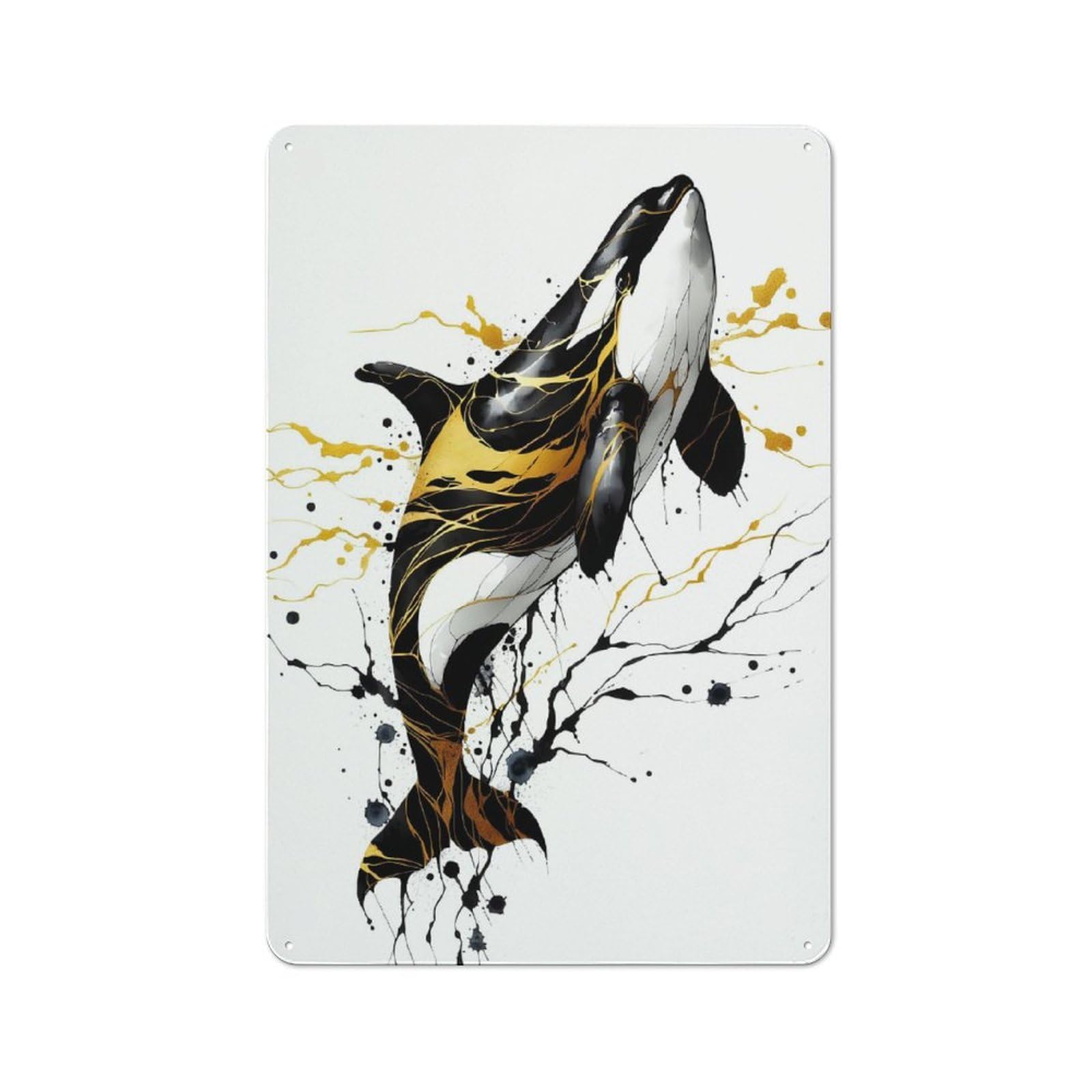 Junmoney Style-5 Ink Orca Retro Metal Wall Decor 30X20cm, Retro Metal Sign For Garage, Hobby Room, Office Or Man Cave