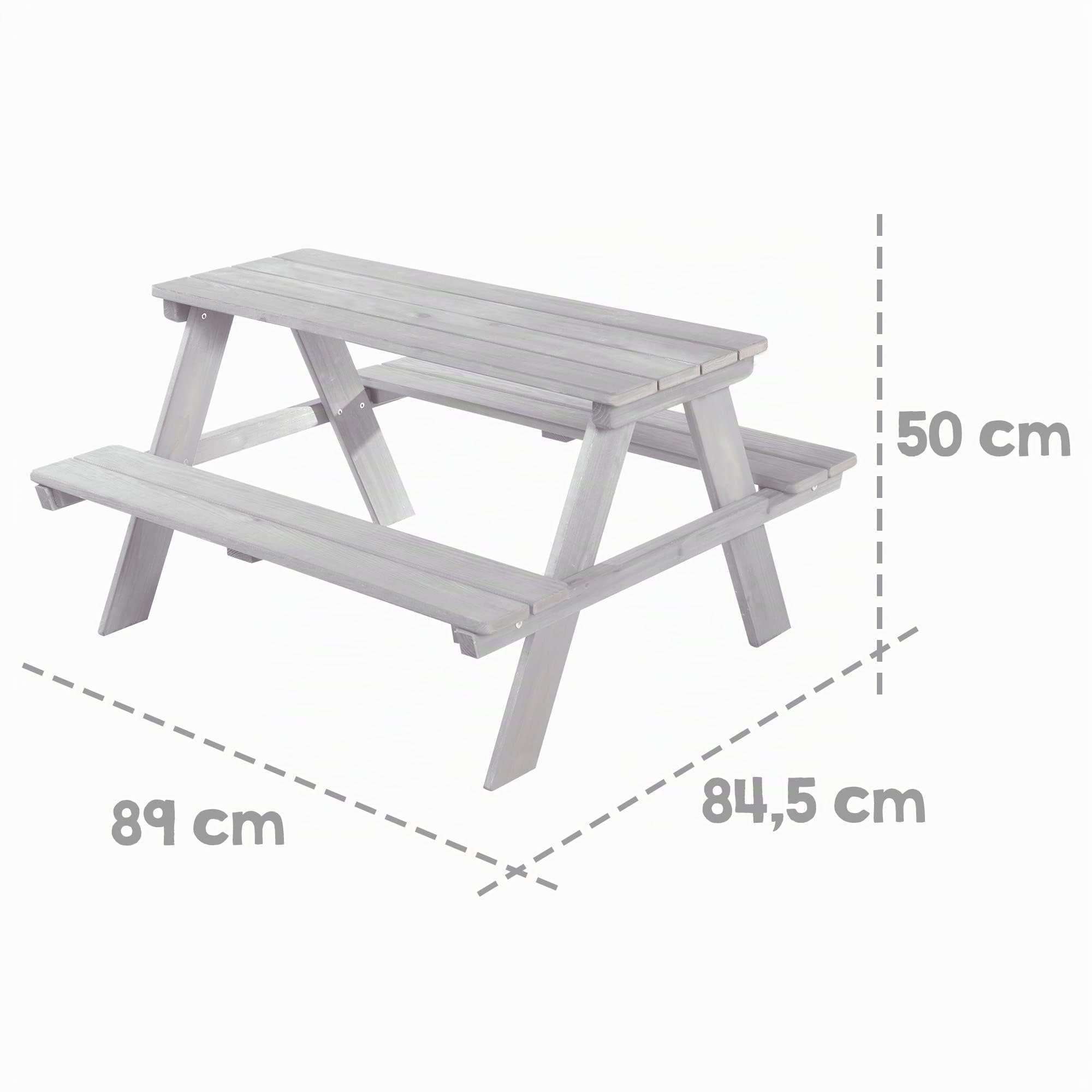 roba Ensemble de Table et Bancs avec Trou de Parasol Picnic for 4 Outdoor+ 4 Places - Bois Massif Résistant aux Intempéries - 89 x 85 cm - Supporte 100 Kg - Teinté Gris