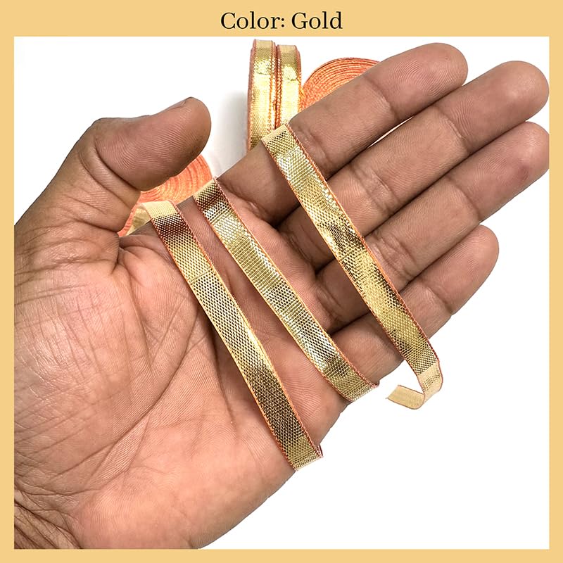 Embroiderymaterial Gota Laces Borders Material for Dresses Clothes Apparels Saree Blouses Making Purpose Gold Color (110 Meter) 1