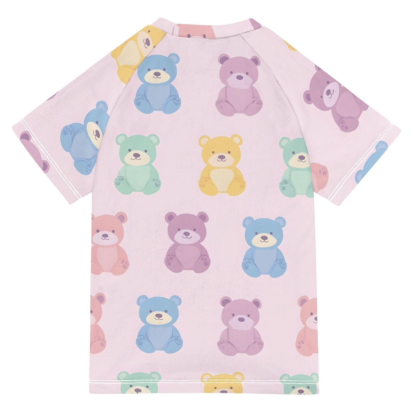 ALAZA Boys Swim Shirts Toddler Rash Guard Short Sleeve Rashguard Corolful Bear Pink UPF 50+ 11-12T
