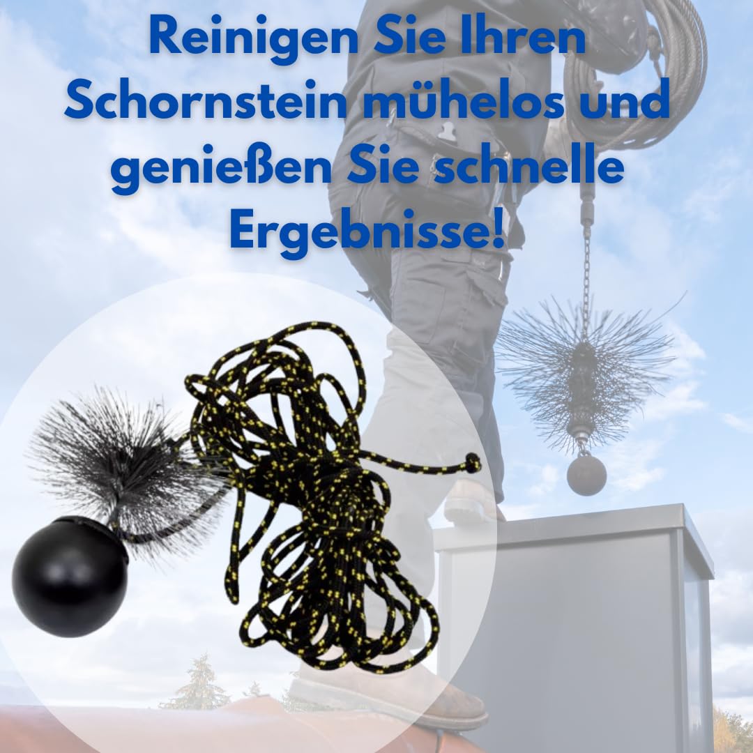 175mm / 1,9kg Reinigungsset Schornsteinbesen Set Kaminbürste Kaminbesen + Zugseil PP-Seil 12m + Zuggewicht, Schornsteinfeger Bürste Ofenrohrbürsten Ofenrohr Kamin