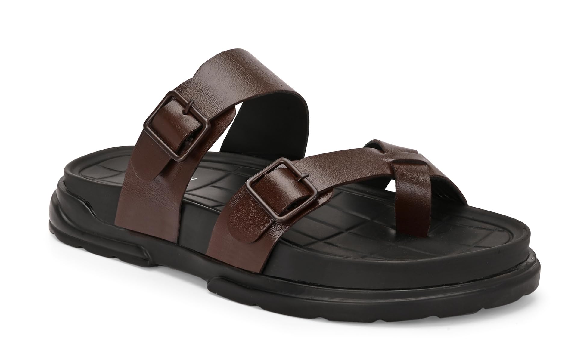 afrojack Men's Sandals – Original Leather Stylish, Trendy, Lightweight Double Buckle Slip-On Adjustable Slides, Comfortable Casual Sandals/Slippers for Men (S31)-picture-38