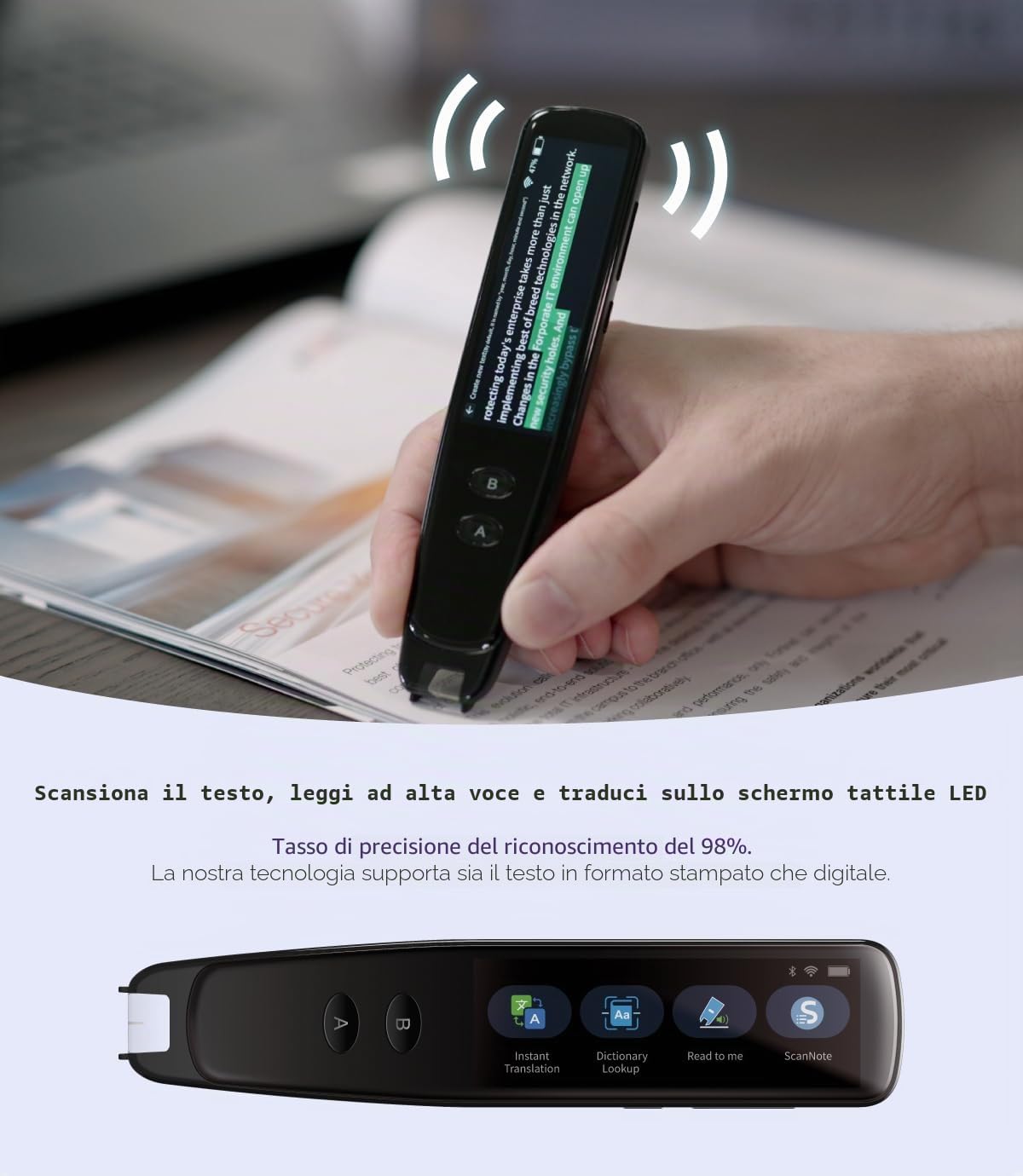 PenPower WorldPenScan Go - Evidenziatore digitale, penna di lettura e traduttore portatile multilingue. Speech/Scan-to-Text, Speech/Scan to translate All in one