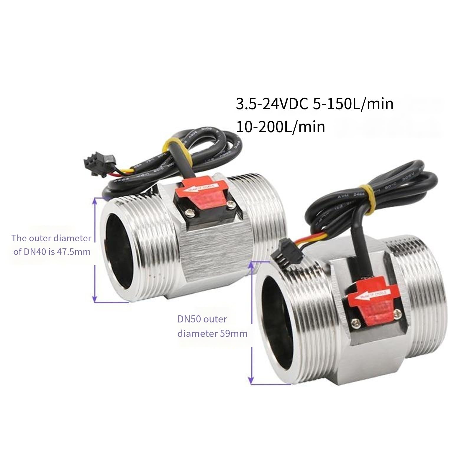 Sensor de flujo agua efecto Hall acero inoxidable, medidor interruptor líquido DN40/DN50 for tuberías gran diámetro Uso Interior y Exterior(DN50 (2-inch pipe))