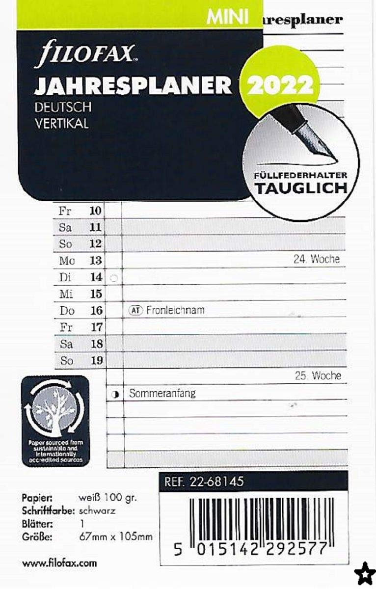 Filofax Mini Jahresplaner vert.(D)2022