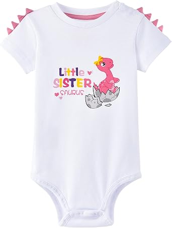 WAWSAM Little Sister Bodysuit Newborn Baby Girls Dinosaur Infant Romper Sibling Outfit