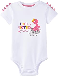 WAWSAM Little Sister Bodysuit Newborn Baby Girls’ Dinosaur Infant Romper Sibling Outfit