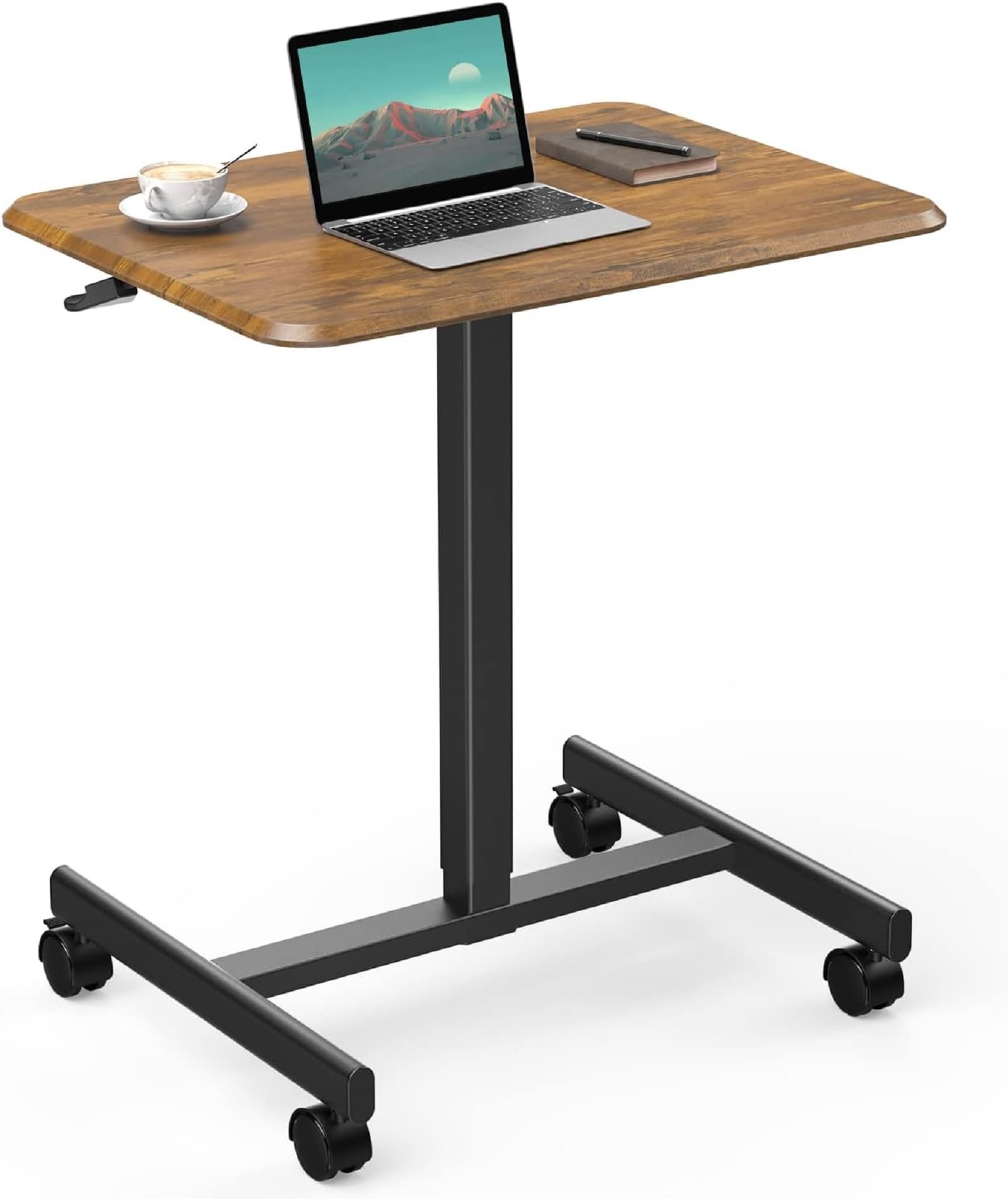 NEWBULIG Standing Height Adjustable Desk Laptop Mobile Rolling Table, Podium for Classroom Workstations for Home Office Gameroom, Modern, Wood
