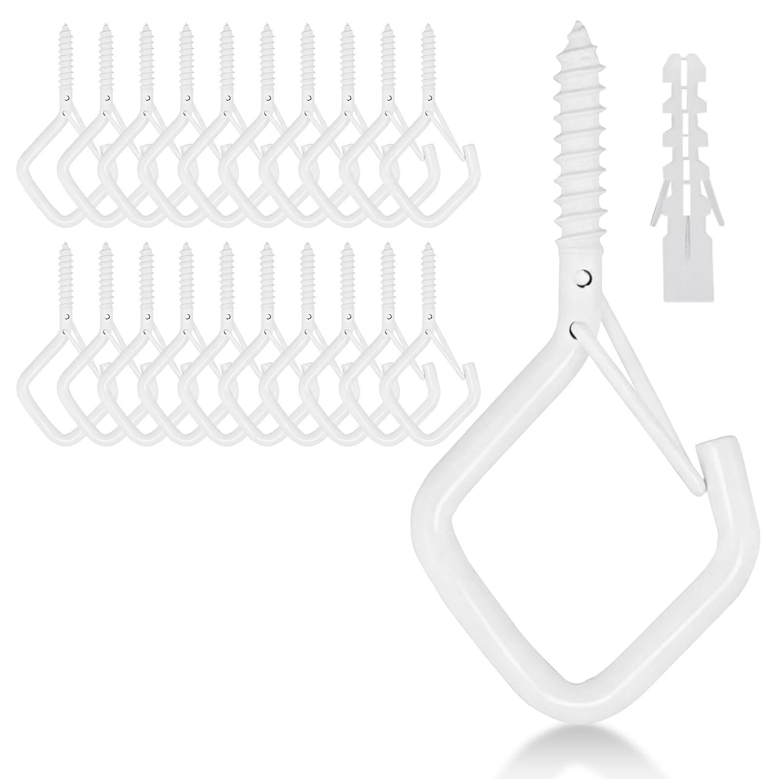 LYCXAMES Pack of 20 Screw Hooks, Screw Hooks with Secure, Stainless Steel Hook Screws, Ceiling Hooks, Wall Hooks for Hanging Pot Plants, Lights, Diamond White