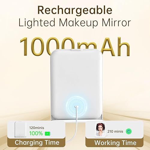 Miniatura 6 de Espejo de maquillaje de viaje recargable con espejo de aumento de 10X, espejo de maquillaje iluminado con 72 LED, iluminación de 3 colores, pantalla