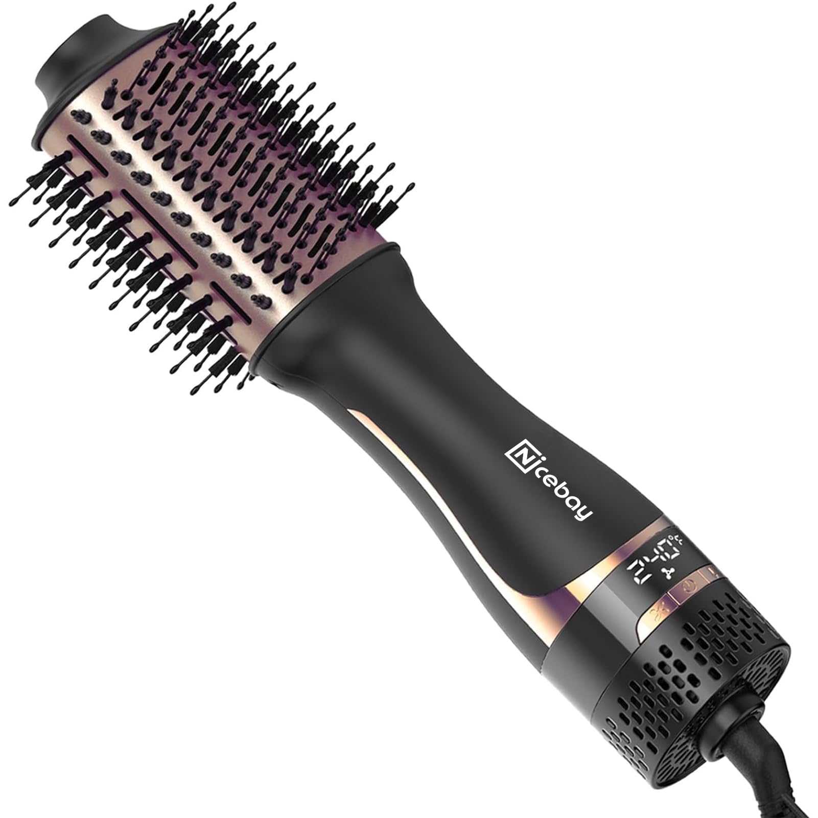 Nicebay Hair Dryer Brush, HB-822A, Hot Tools Blow Dryer Brush for Women, One Step Blowout Brush with Display Screen, Oval Ceramic Barrel, Negative Ion, Black and Brown
