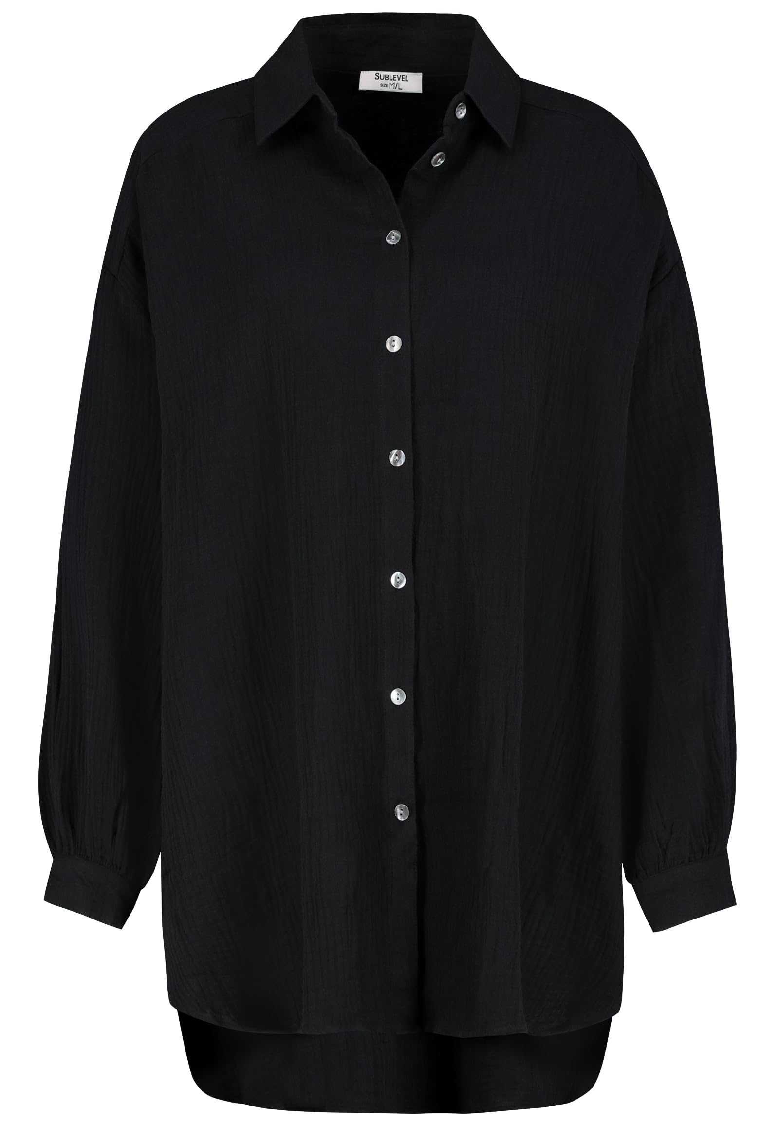 Sublevel Langarm Musselin Bluse mit Kentkragen - Damen Muselin Oversize Bluse, Baumwolle, Knopfleiste in verschienden Farben