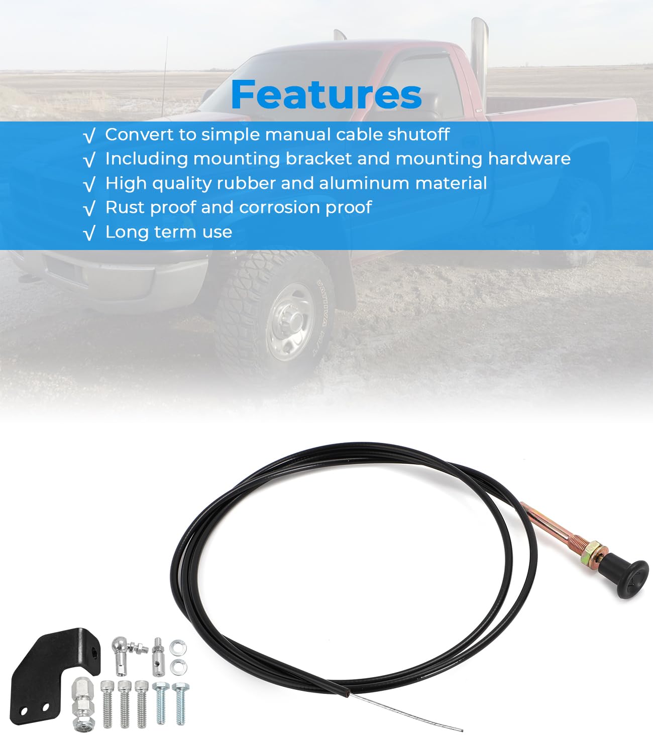 Manual Fuel Shut Off Cable Kit For Cummins P7100 Pump - Dodge 12V 6BT 4BT Diesel, 1-Year Warranty