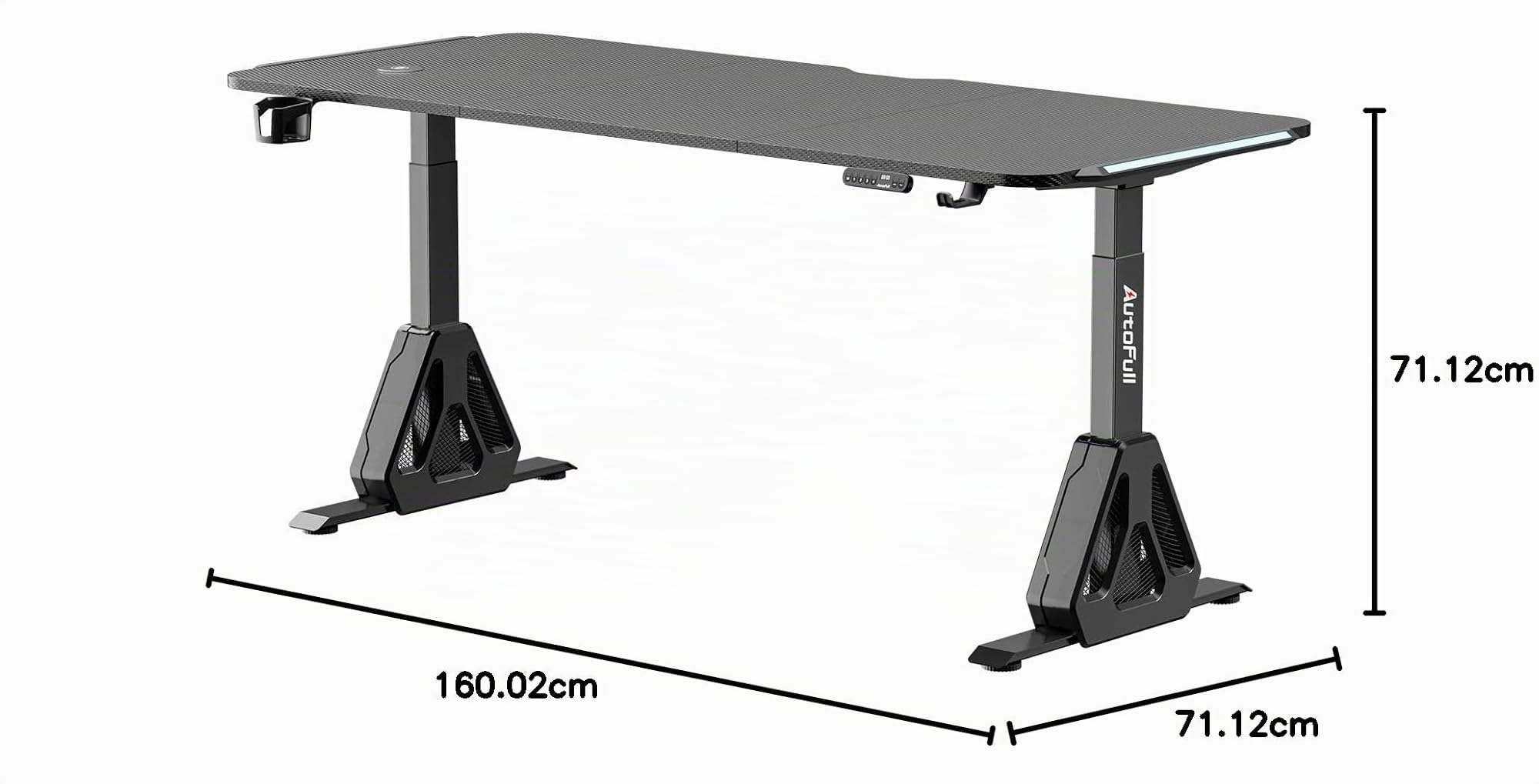 AutoFull A4 Pro Gaming Schreibtisch Höhenverstellbar Elektrisch, 160 x 70 cm Gaming Tisch mit Doppelmotor, Memory-Funktion, RGB Beleuchtung, 15W Kabelloses Laden & Kabelmanagement, Schwarz