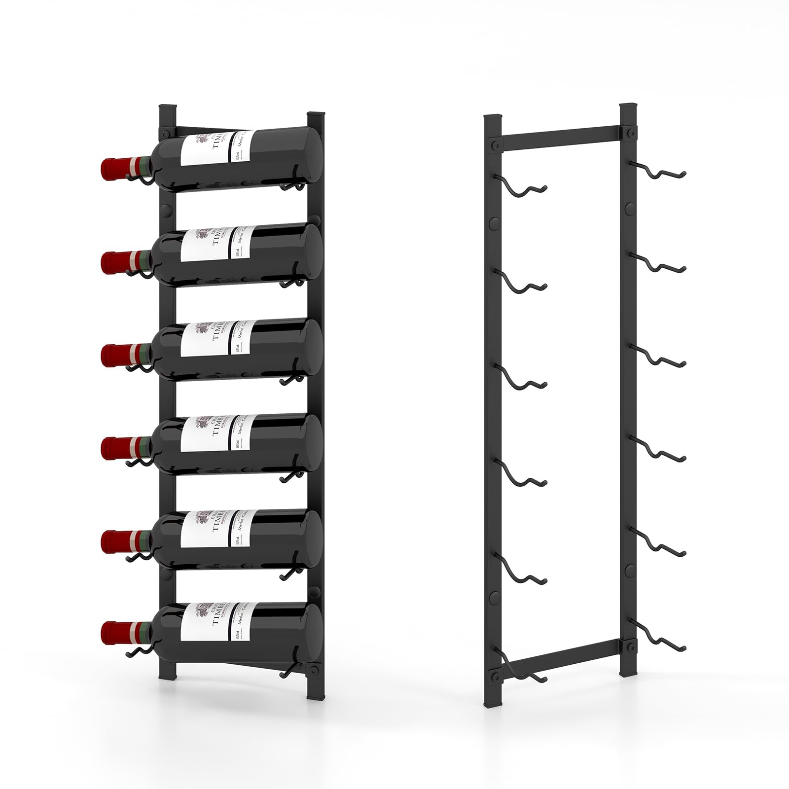 GOPLUS Botellero de Vino de Pared, Soporte de Metal para 6 Botellas, Estante Vertical Negro