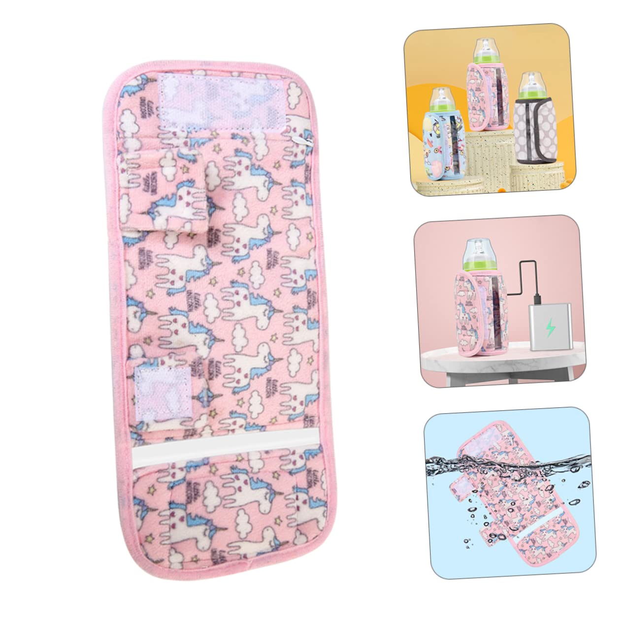 SUPVOX 3 Pezzi set di tazze termiche isolante custodia isolata per biberon termico Caldo manica latte borsa riscaldante con ricarica USB coperchio scaldabiberon di cristallo rosa